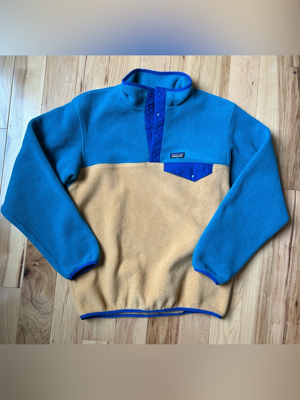 Patagonia kids Two-Tone Snap-T Fleece Pullover - Teal & Tan